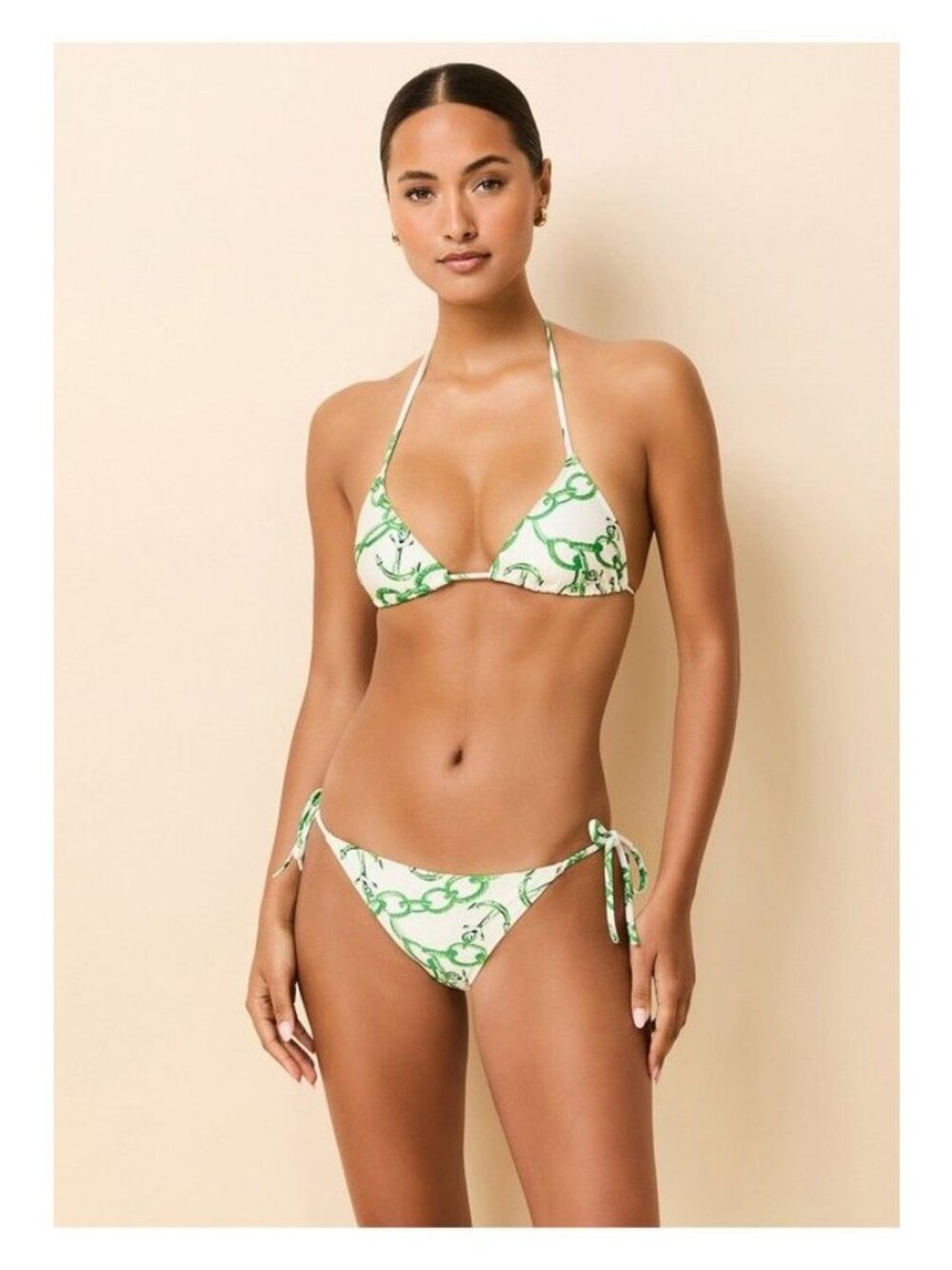 Solid & Striped Iris Bikini Bottom Set Chain Print Tennis Green Size Large NWT